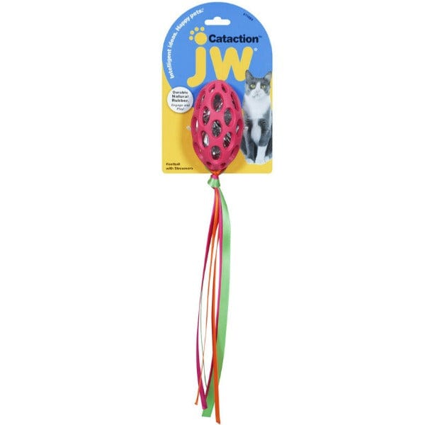 JW Interactive Cat Toy - Football with Colorful Streamers for Feline Entertainment