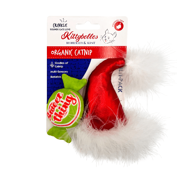 Huxley & Kent Festive Santa Hat and Sweet Peppermint Candy Cat Toy Set