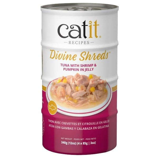 Catit 4-Pack Divine Shreds Canned Cat Food Topper: Tuna, Shrimp & Pumpkin in Jelly