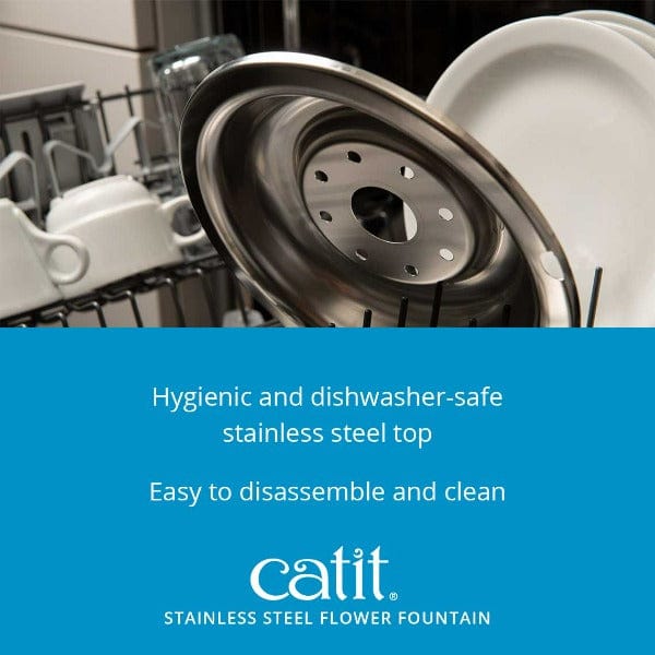 Catit Hygienic Stainless Steel Flower Drinking Fountain with 3 Water Flow Settings