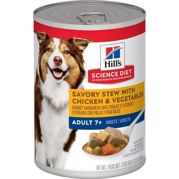 Hill's Science Diet Canned Adult Dog Food for 7+ Years Old - Savory Stew with Chicken and Vegetables, 12.8 Ounces