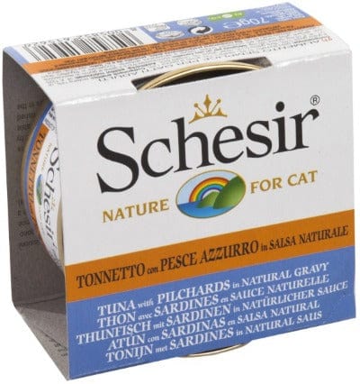 Schesir Adult Wet Cat Food: Tuna Entrée with Pilchards in Natural Gravy