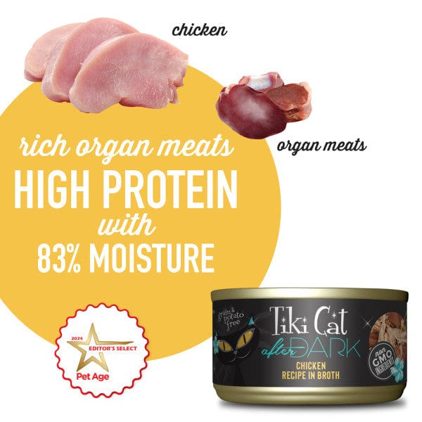 Tiki Cat After Dark Premium Canned Chicken Recipe Cat Food, Single 2.8-Ounce Can or Case of 12