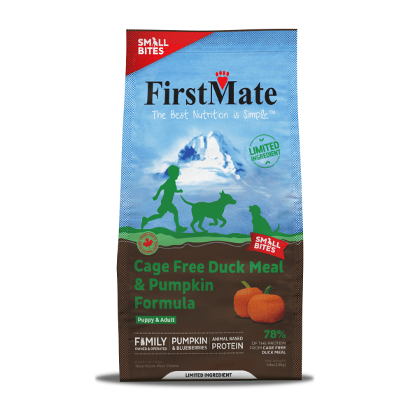 FirstMate Limited Ingredient Diet Cage-Free Duck Meal and Pumpkin Formula Small Bites Dry Dog Food Suitable for Small Breeds, 1.8kg (4 lbs)