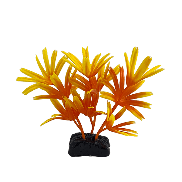 Aquarium Decorative Orange Fan Palm Style Plastic Betta Fish Plants Set of Three