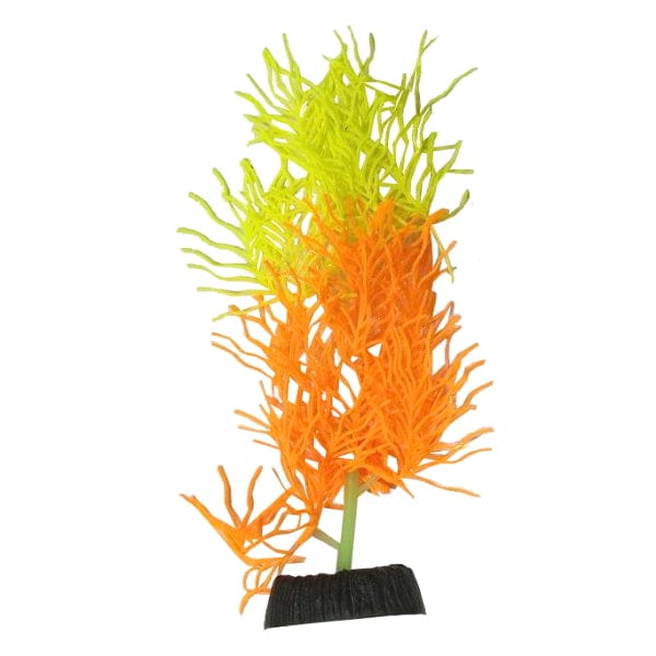 Glow-in-the-Dark Green/Orange Cabomba Style Silicone Aquarium Decoration Plants (Pack of 7)