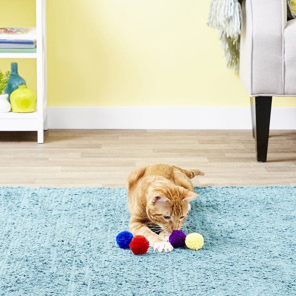 Colorful Fuzzy Wool Catnip-Filled Pom Pom Cat Toys (4-Pack)
