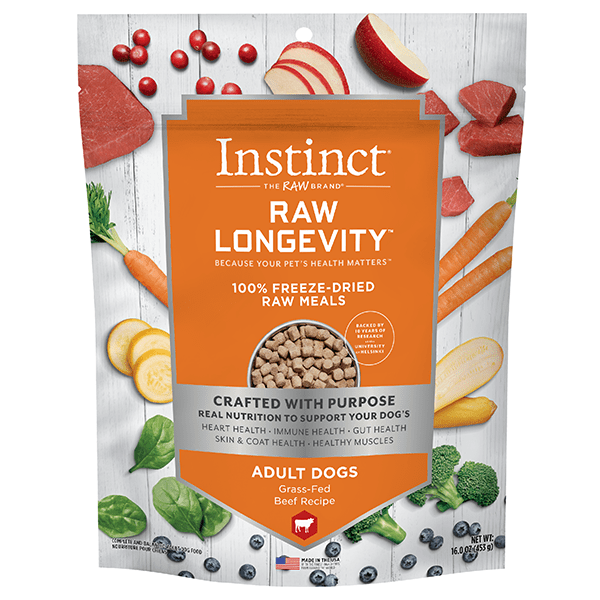 Instinct Premium Raw Longevity 100% Freeze - Dried Beef - Based Dog Food for Optimal Pet Health