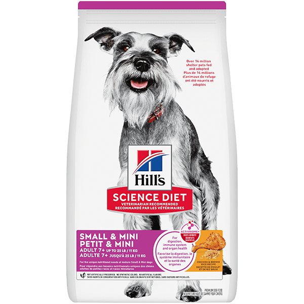 Hill's Science Diet Dry Dog Food for Small and Mini Adult Dogs Aged 7+ with Chicken and Brown Rice Recipe