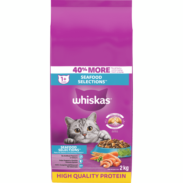 Whiskas High - Quality Seafood Flavor Adult Dry Cat Food, 2kg