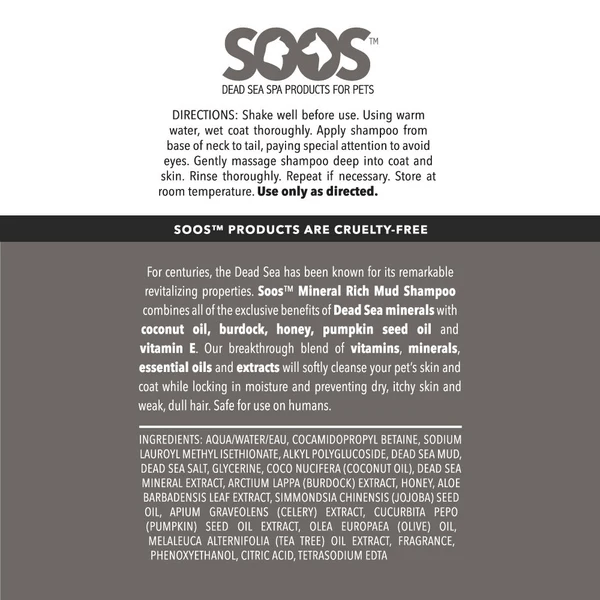 Soos Pets High - Quality Mineral Enriched Mud Shampoo for Pets and Humans