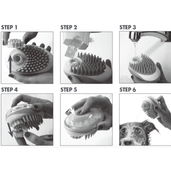M-PETS Multipurpose Pet Soap Dispensing Brush for Shampoo Application and Coat Care