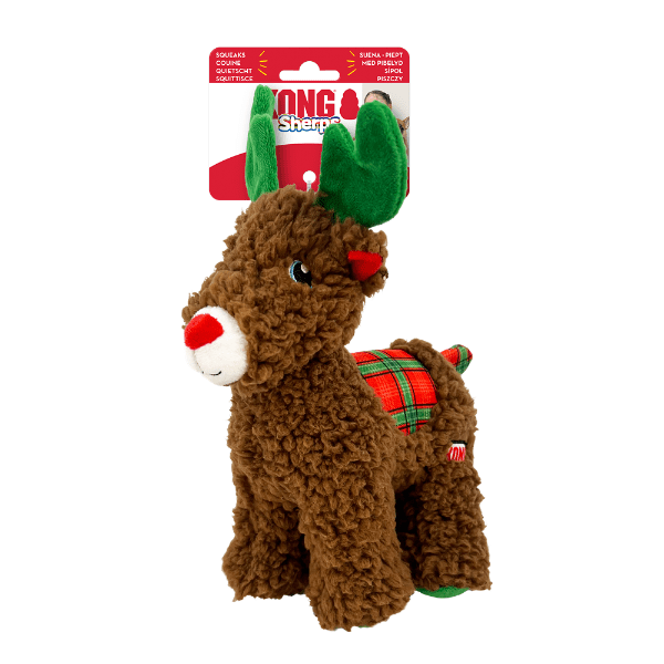 KONG Brand Holiday Season Sherpas Reindeer Plush Dog Toy for Indoor and Gentle Play