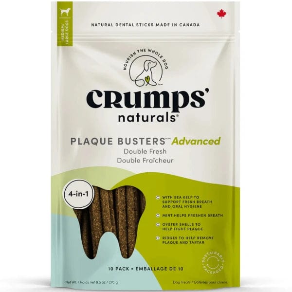 Crumps' Naturals Premium Advanced Double Freshness Dental Chew Sticks for Dogs - Plaque Busters