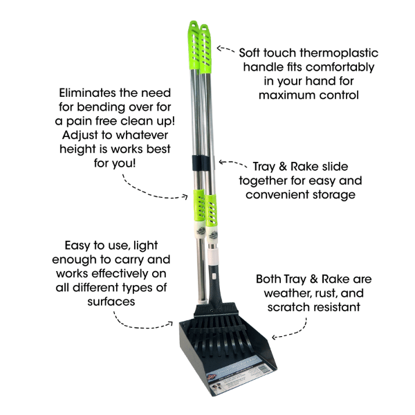 Spotty Durable Telescopic Metal Dog Poop Scooping Tray and Rake Set
