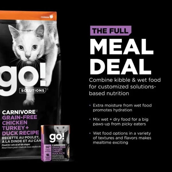 Go! Solutions Carnivore Grain-Free Dry Cat Food with Chicken, Turkey, and Duck Recipe for Optimal Feline Health