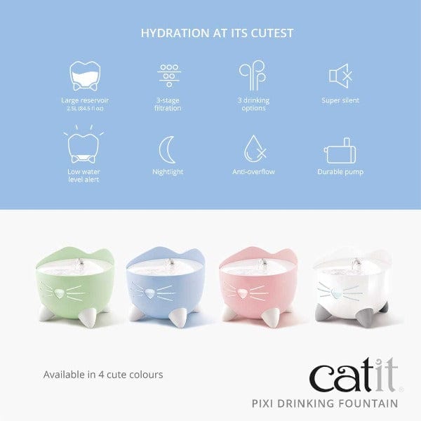 Catit PIXI Cat Water Fountain with Multiple Colors and 3 Drinking Modes