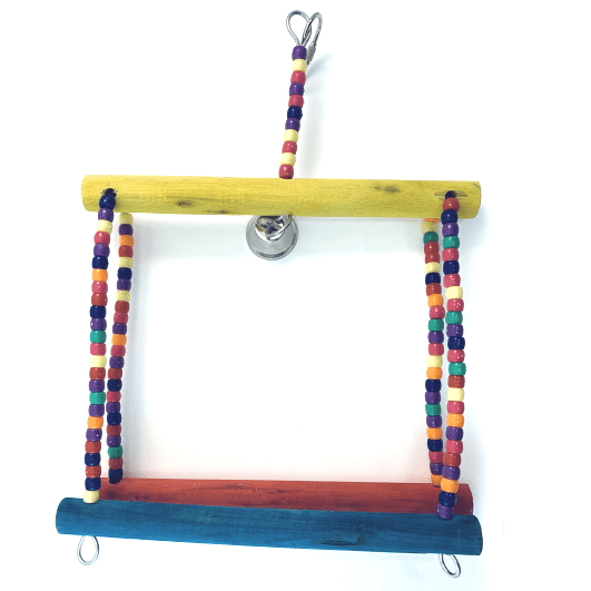 Colorful Wooden Rock n Roll Swing Bird Toy with Beads and Bell