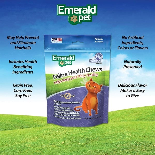 Emerald Pet Premium Feline Health Dietary Chews for Effective Hairball Support