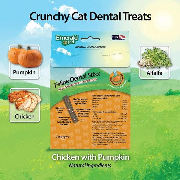 Emerald Pet Chicken & Pumpkin Feline Dental Sticks for Optimal Oral Care
