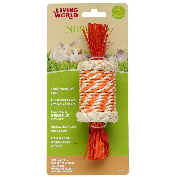 Living World Small Animal Chew Toy - Nibblers Candy - Shaped Corn Husk Chew with Raffia Ends