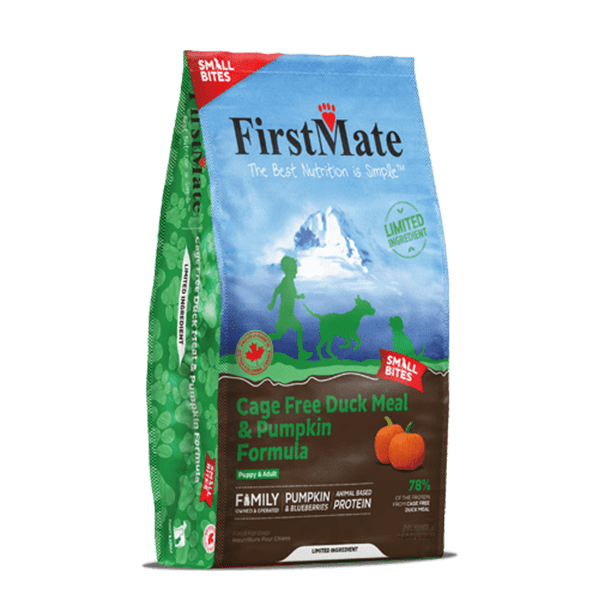 FirstMate Limited Ingredient Diet Cage-Free Duck Meal and Pumpkin Formula Small Bites Dry Dog Food Suitable for Small Breeds, 1.8kg (4 lbs)