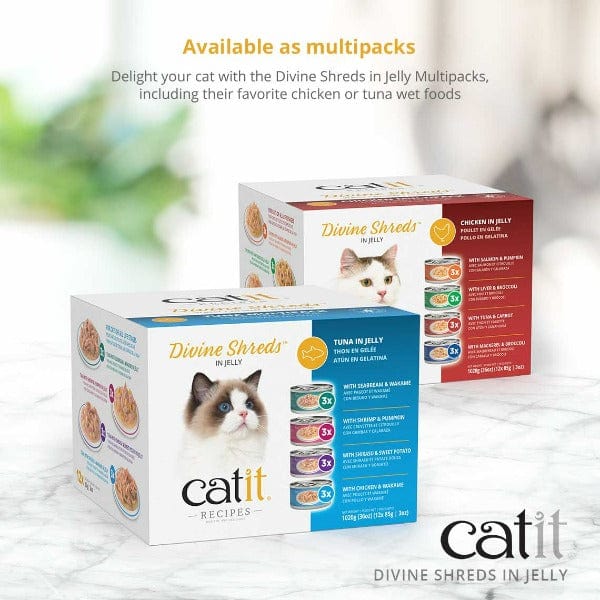 Catit 4-Pack Divine Shreds Canned Cat Food Topper: Tuna, Shirasu & Sweet Potato in Jelly