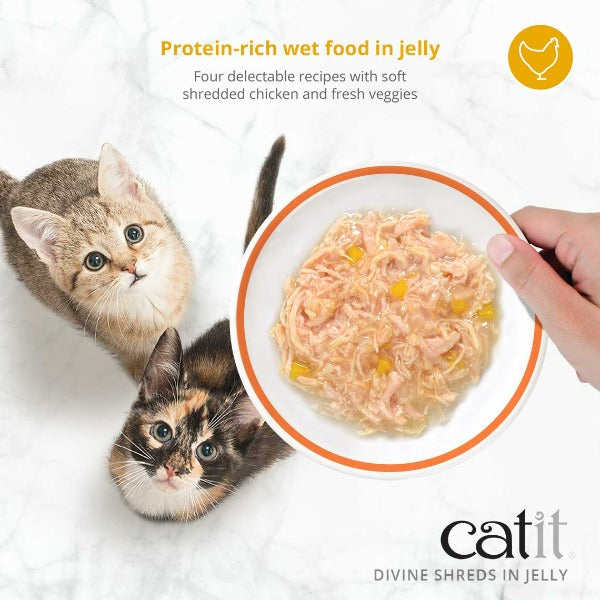 Catit 4-Pack Divine Shreds Canned Cat Food Topper with Chicken, Salmon & Pumpkin in Jelly