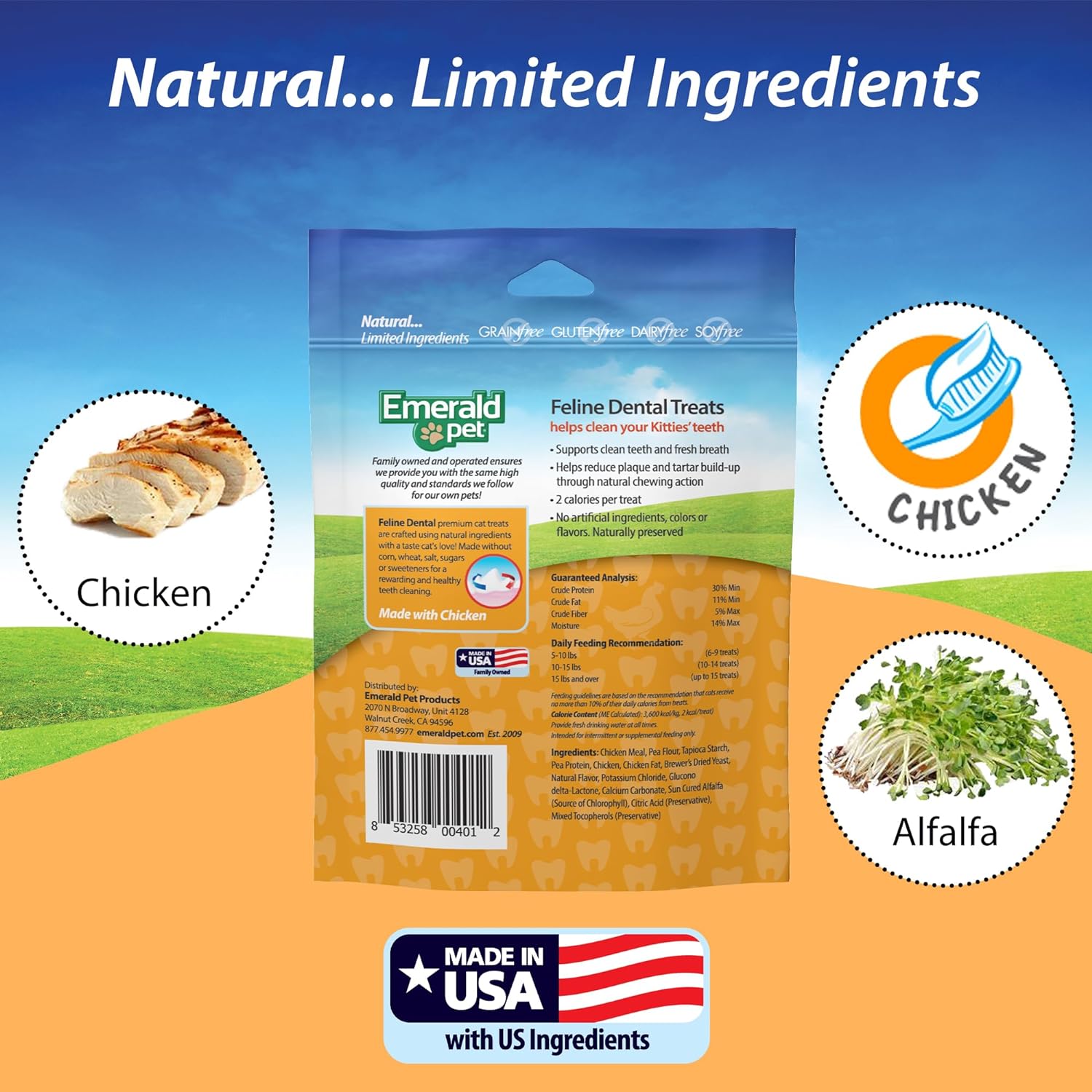 Grain-Free Emerald Pet Chicken Dental Treats for Cats