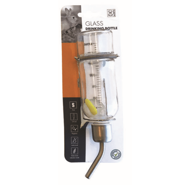 M-PETS Recycled Glass Non - Spill Drinking Bottle for Pets with Spring Cable Clip