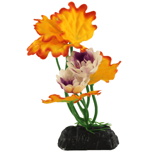 Aquarium Decorative Orange and Pink Lotus Silk Betta Fish Plant Set of Four, Approximately 10 cm (4') Tall