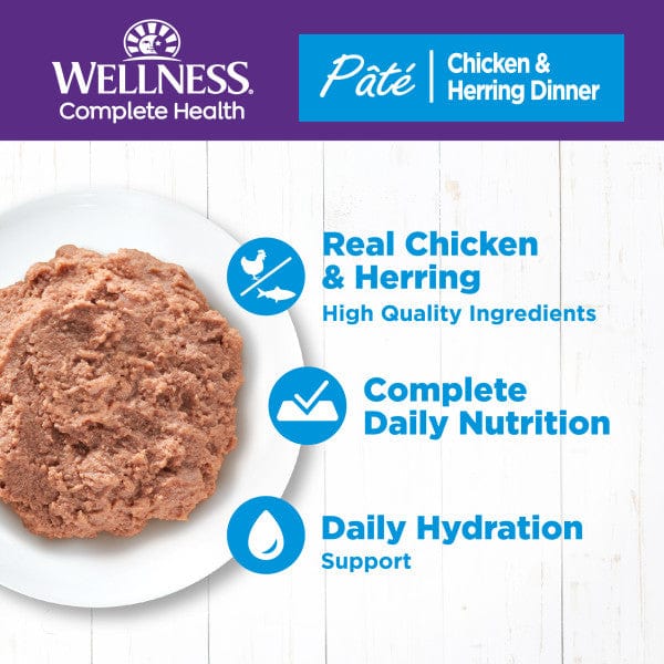 Wellness Complete Health Grain - Free Canned Cat Food: Pate Chicken & Herring Dinner