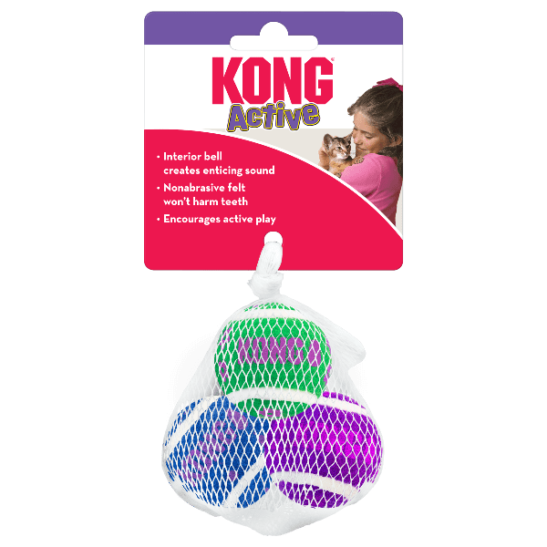 KONG Interactive Cat Tennis Balls with Bells - Ideal Active Toy for Cats