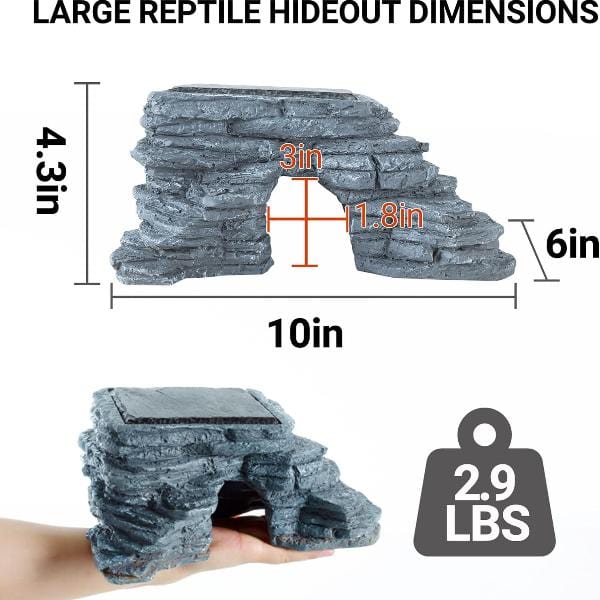 Reptizoo High - Quality Resin Corner Hide Cave with Heat - Absorbing Slate Stone