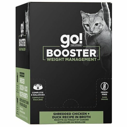 Go! Solutions Booster Premium Wet Cat Food for Weight Management - Shredded Chicken and Duck in Bone Broth