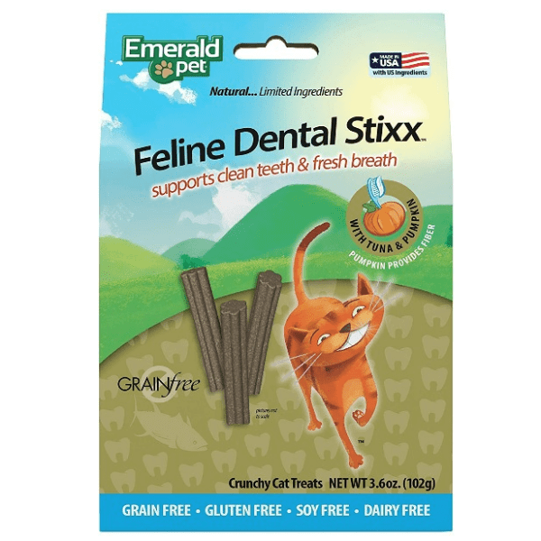 Emerald Pet Tuna & Pumpkin Feline Dental Sticks for Teeth Cleaning
