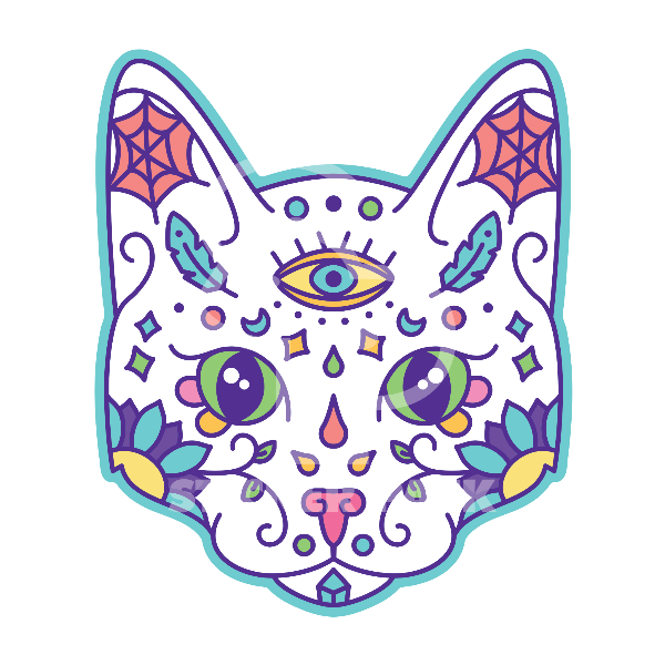 Large Sugar Skull Cat Sticker Pack with Matte Finish