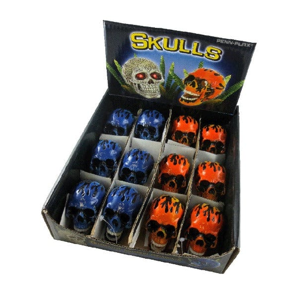 12-Piece Miniature Fire Skulls Resin Ornament Display Box for Decorative Purposes