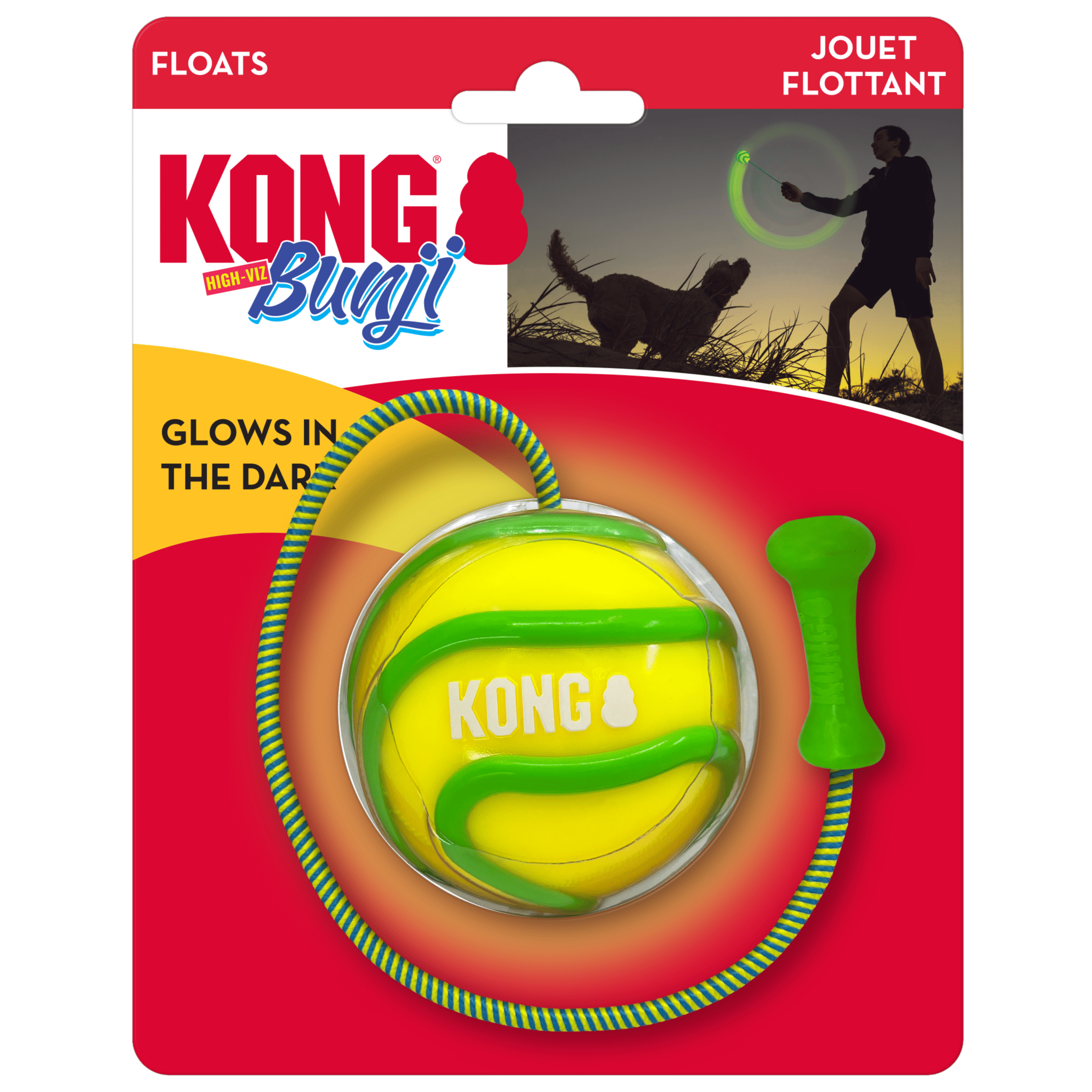 KONG Bunji High-Visibility Glow-in-the-Dark Ball Dog Toy for All-Day Play