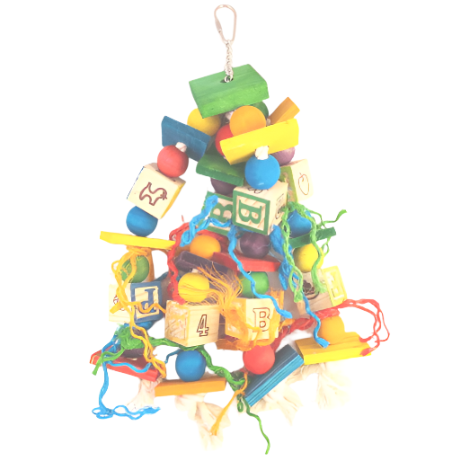 Colorful ABC Block and Wood Slats Suspended Bird Chewing and Playing Toy