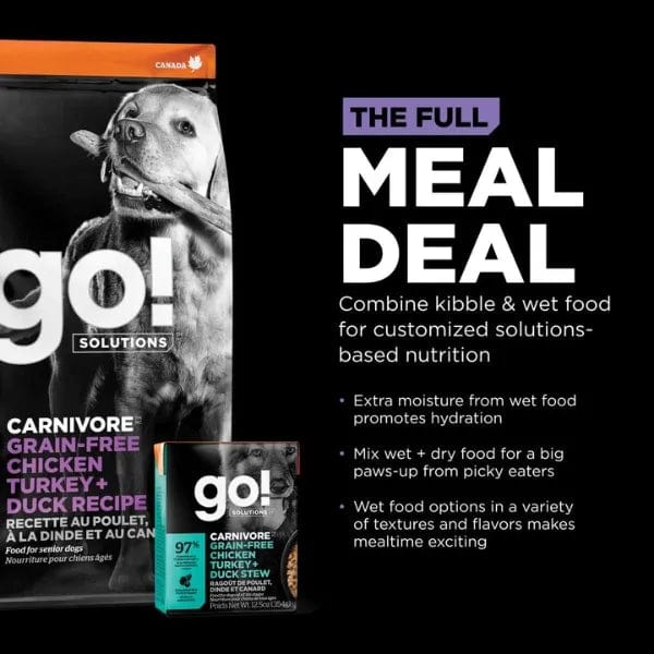 Go! Solutions Premium Carnivore Grain-Free Dry Dog Food Recipe with Chicken, Turkey & Duck for Senior Dogs