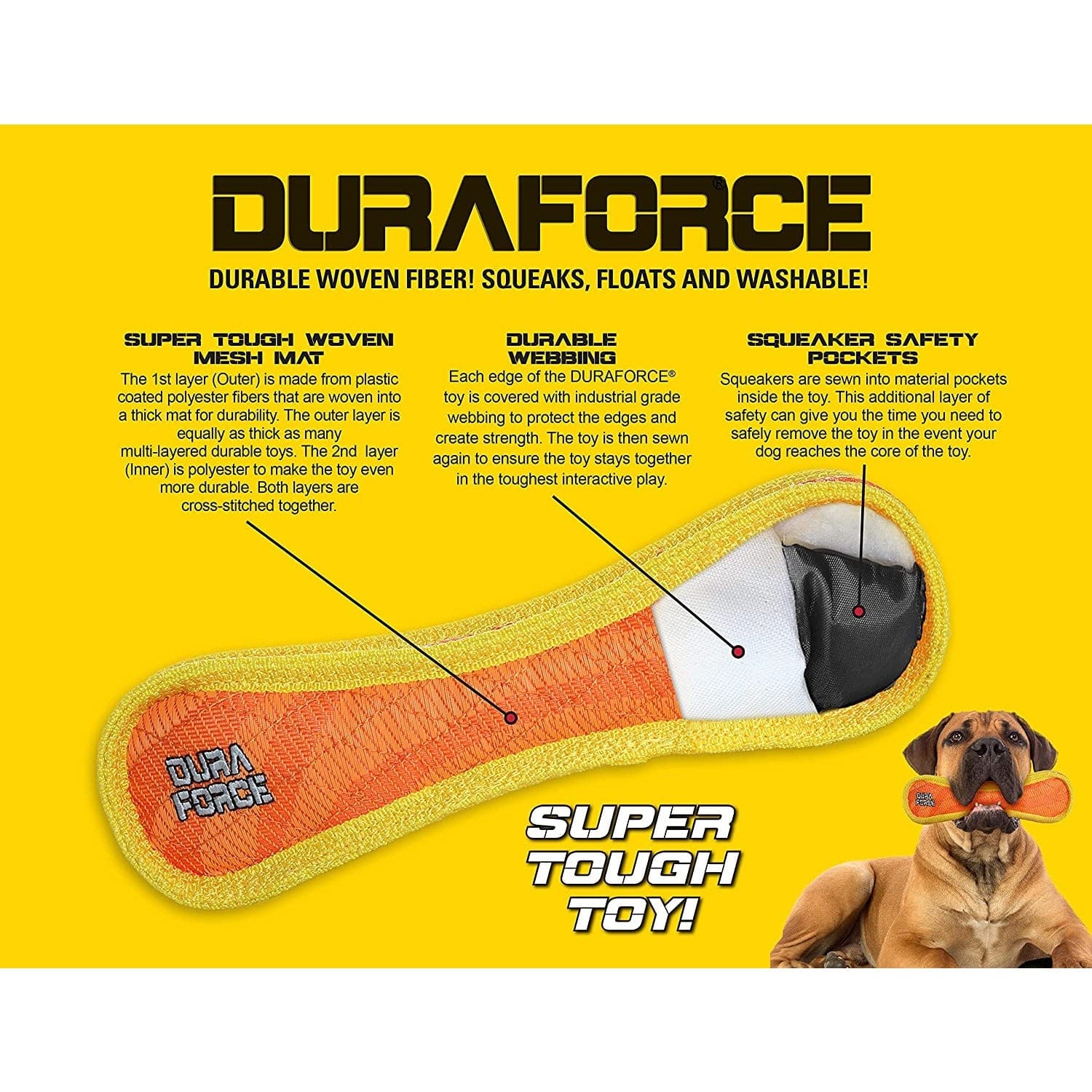 Tuffy DuraForce Blue Plush Duck-Shaped Interactive Dog Toy for Medium to Large Dogs