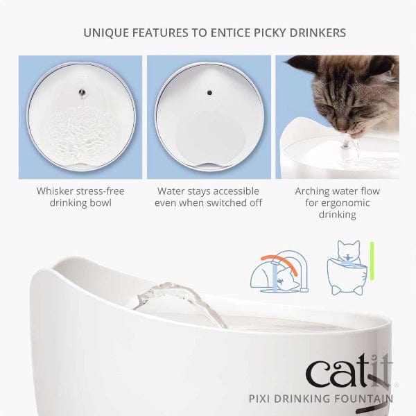 Catit PIXI Cat Water Fountain with Multiple Colors and 3 Drinking Modes