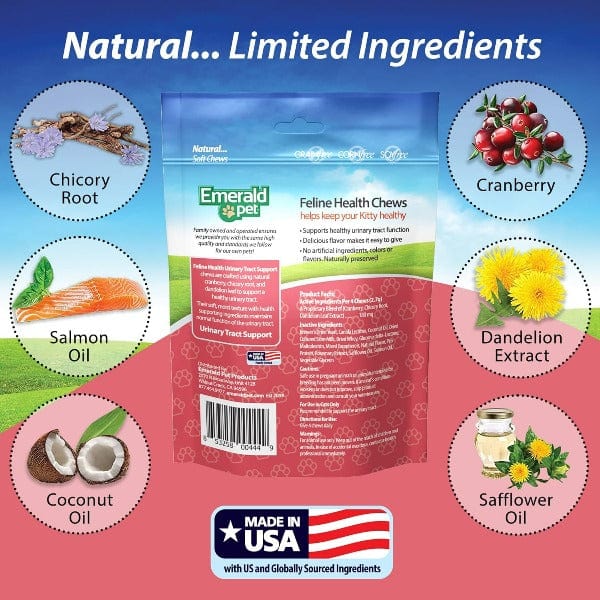 Emerald Pet Premium Feline Health Chews for Urinary Tract Wellness Support