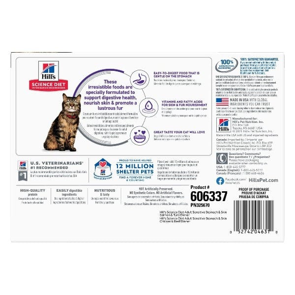 Hill's Science Diet Adult Cat Food Pouch Variety Pack for Sensitive Stomach & Skin