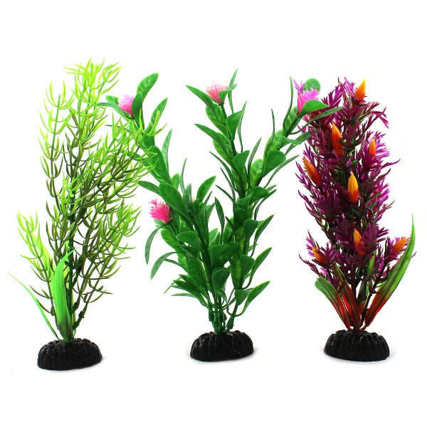 3-Pack Realistic Plastic Aquarium Fish Gear Plants, Approx. 8 Inches Tall