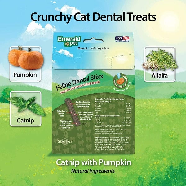 Emerald Pet Natural Feline Dental Treat Stixx with Catnip and Pumpkin for Cats