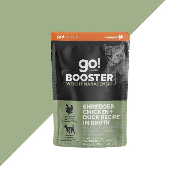 Go! Solutions Booster Premium Wet Cat Food for Weight Management - Shredded Chicken and Duck in Bone Broth
