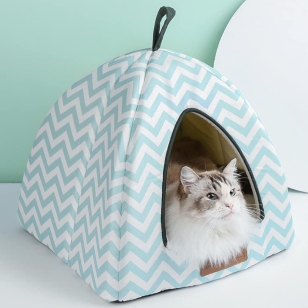 M-PETS Cozy Tent-Style Tasmania Blue and White Anti-Slip Pet House for Furry Friends