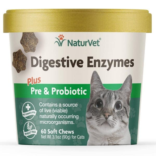 NaturVet Premium Digestive Enzymes Soft Chews with Prebiotics and Probiotics for Feline Companions